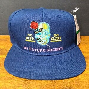Ring Of Fire No Future Snapback Hat Men's OFSA Blue Skull Rose No Risk No Glory